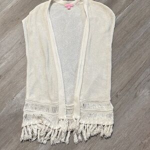 Lilly Pulitzer Ivory Fringe Sweater Poncho